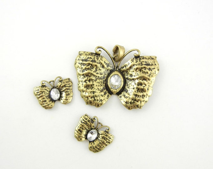 Set of Antique Gold-tone Butterfly Pendant and Charms