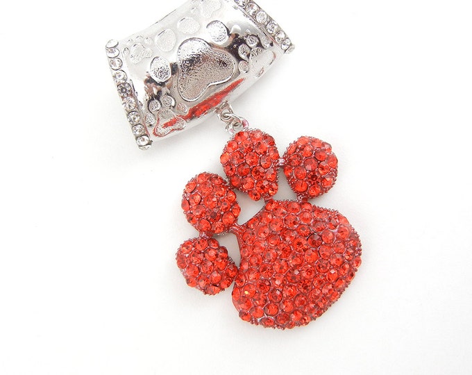 Large Red Rhinestone Encrusted Paw with Holder Pendant Silver-tone