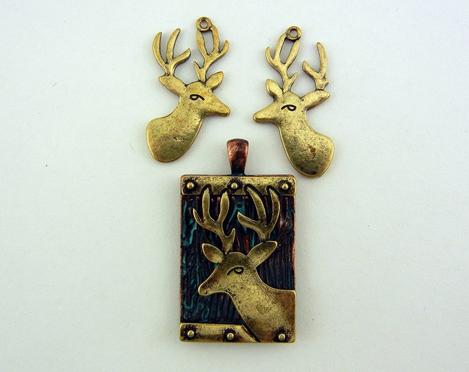 Set of Two Tone Deer Pendant and Charms