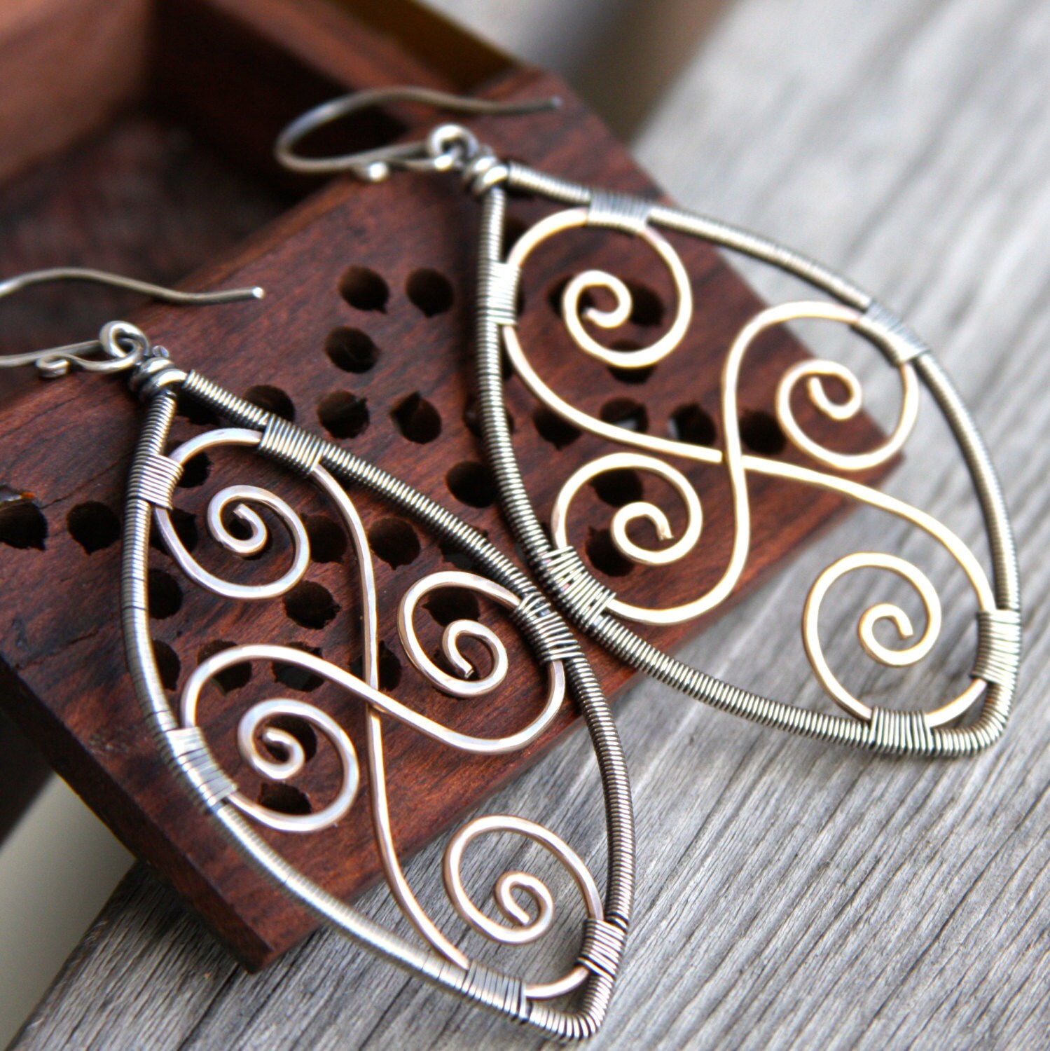 sterling silver and brass wire wrapped earrings by AlaskaFirefly