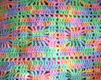 hand crochet afghan multi-color yarn close stitch pattern