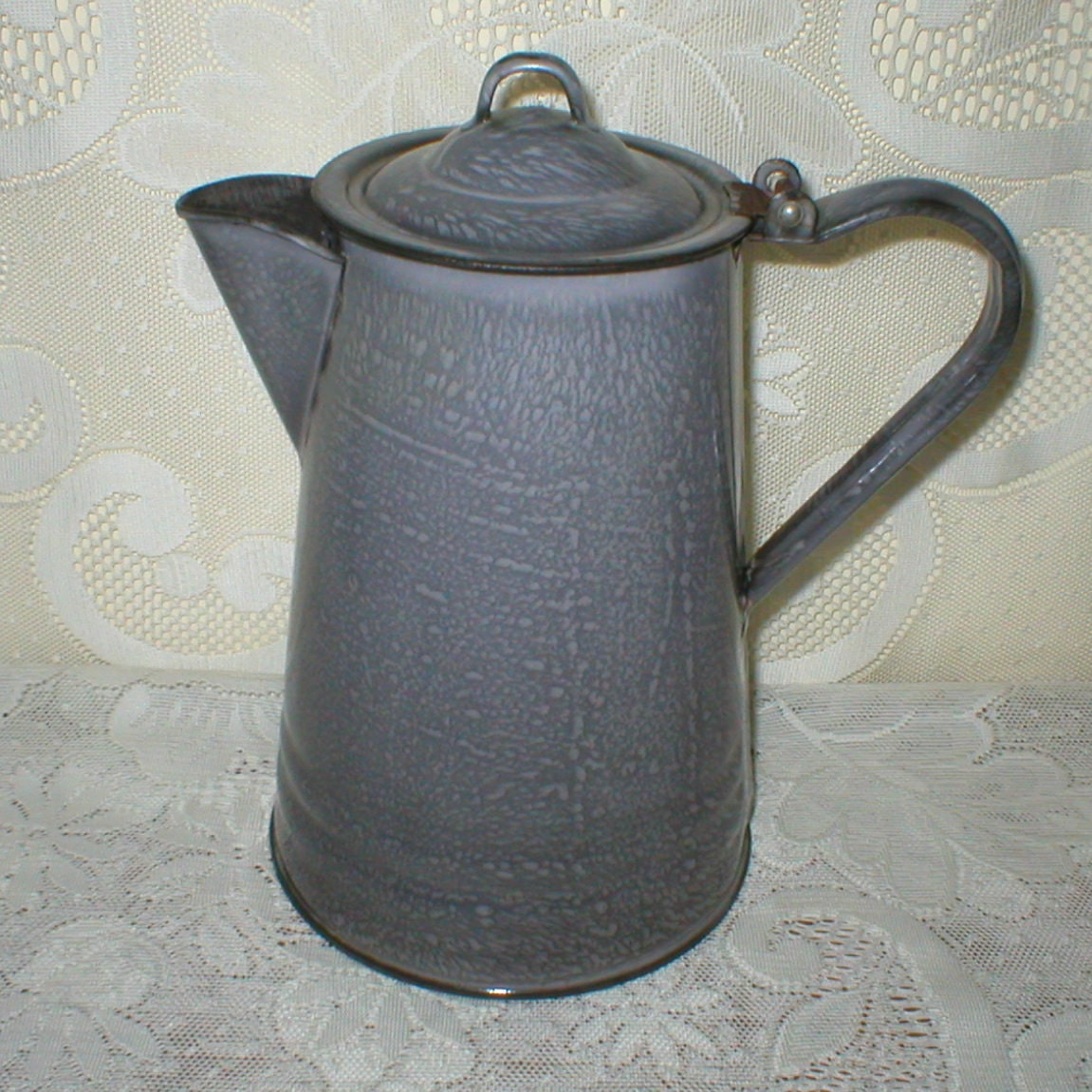 Antique Enamelware Coffee Pot Gray Graniteware Enamel Vintage