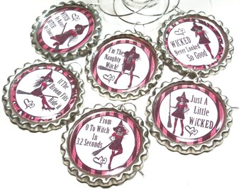 Fun Sayings Witch Wine Glass Charms Set