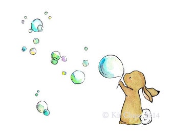 Nursery Art -- Bunny Bubbles -- Art Print