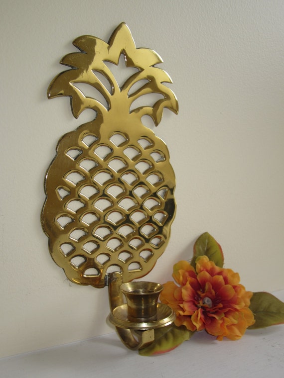 Brass Pineapple Candle Holder Wall Sconce by vintagewares on Etsy