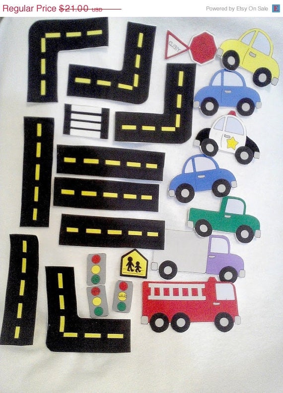 EASTER BASKET SALE Car felt shapes set 21 pieces felt shapes for flannel boards or felt boards Educational homeschool Il_570xn