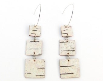 Birch bark square dangle earrings, Trio