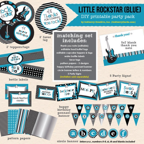 INSTANT DOWNLOAD! Little Rockstar Boy Birthday Party - DIY/Printable Complete Party Pack Il_570xn