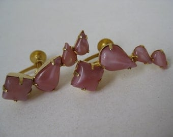 Pink Gold Glass Earrings Screw Vintage