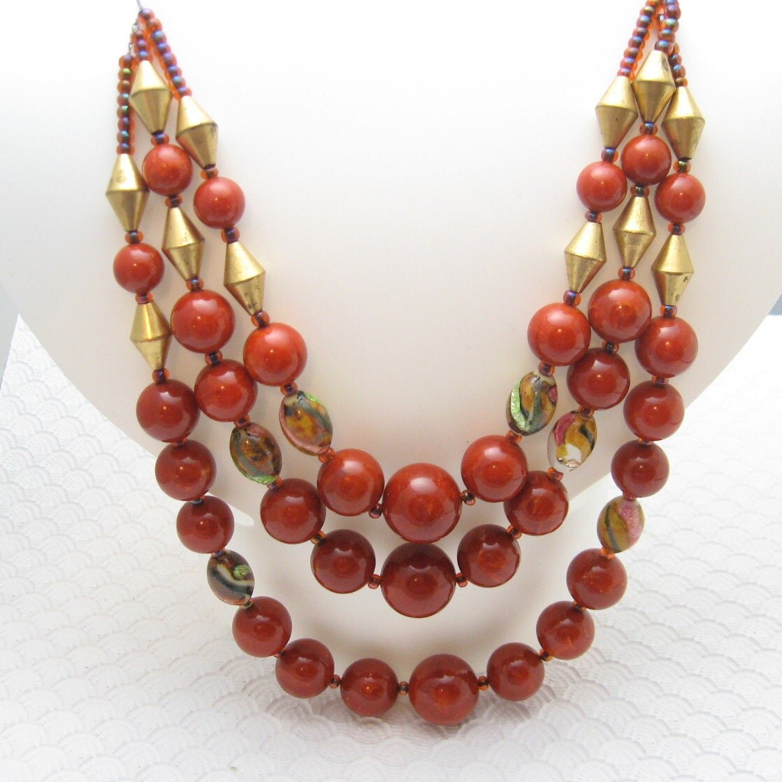 Hobe Bakelite Necklace Long Orange Multistrand Beads Vintage Jewelry ...