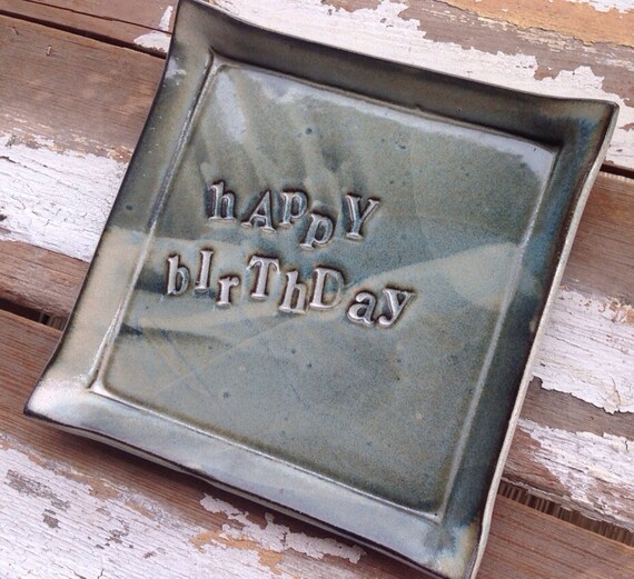 Items similar to Handbuilt square Happy Birthday pottery plate on Etsy