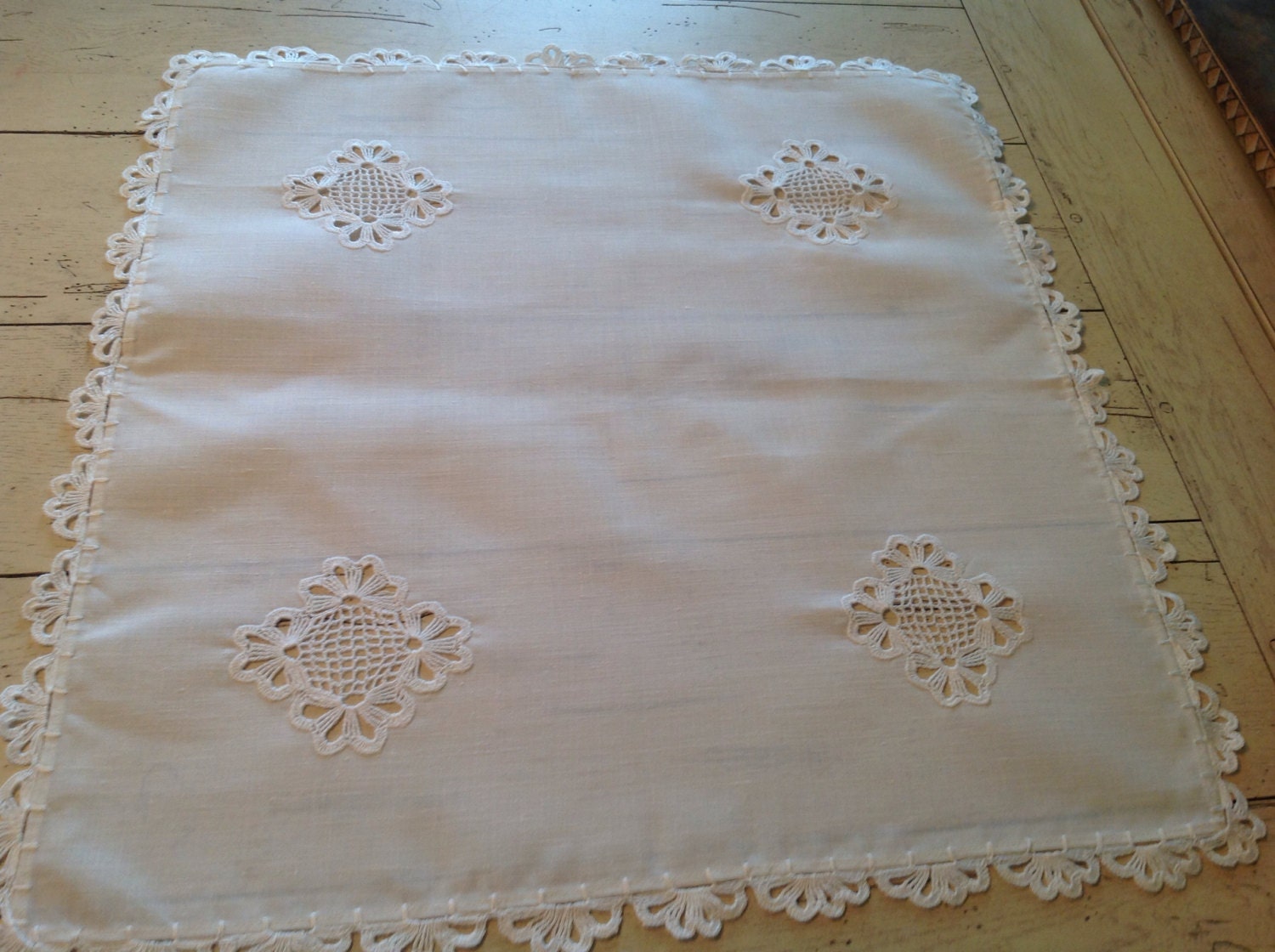 GBYE SUMMER SALE Square Tablecloth Hand Embroidered White on White ...