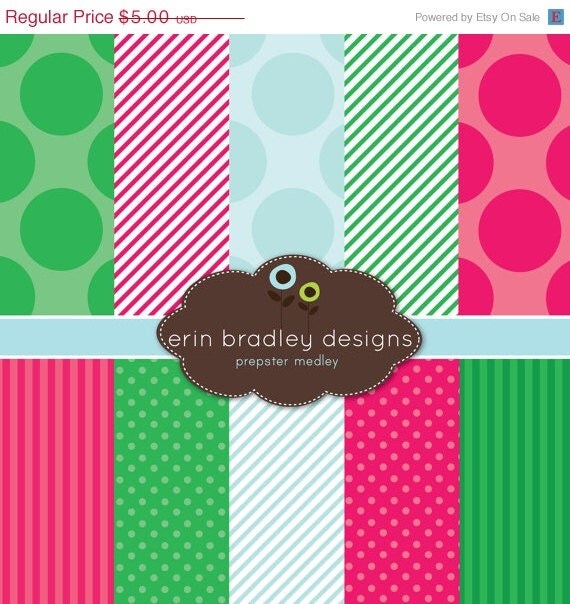 50% OFF SALE Preppy Digital Scrapbook Papers Personal and Commercial Use Prepster Medley Instant Download Il_570xn