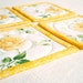 Quilted Fabric Coaster - Yellow Roses - Four of Reversible Patchwork Mini Quilts Candle Mat Set - Yellow, Green and White