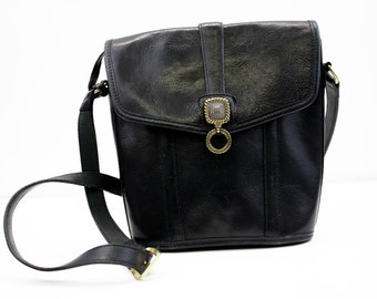 Black Leather Vintage Brighton Crossbody Handbag