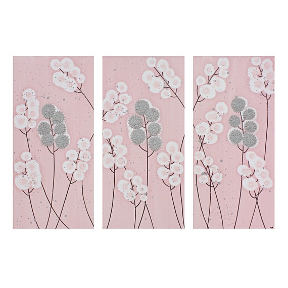 Pink and Gray Baby Girl Nursery Art Canvas Wall Art by Amborela