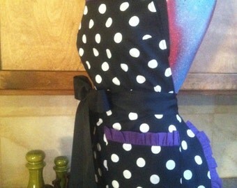 RETRO APRON, Polka Dot Apron, Pin up apron, Pick Your Color Trim, Scotch Guarded