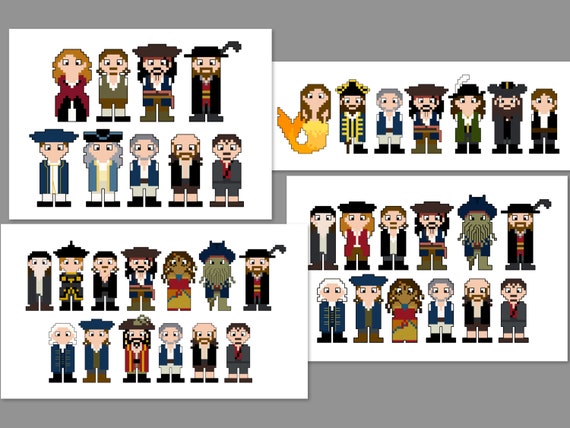 Pirates of the Caribbean 4 Pattern Bundle Pixel People Character Cross Stitch PDF PATTERN ONLY