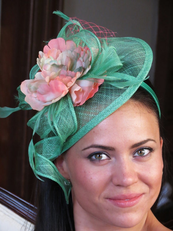 Kentucky derby fascinator hat green Fascinator Coral Flower