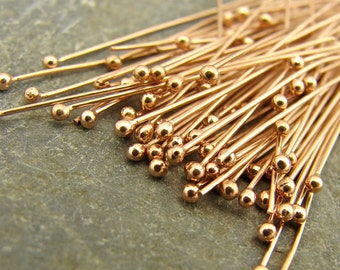 Handmade Ball End Rose Gold Vermeil Headpins - 25 Gauge - 30mm - 100 Pieces - hp25g30r