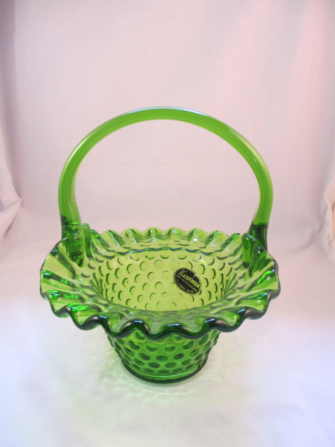 Vintage Green Glass Basket Mid Century Fenton Look Alike