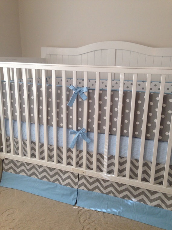 Baby Boy Crib Bedding Set Gray Light Blue Made to Order