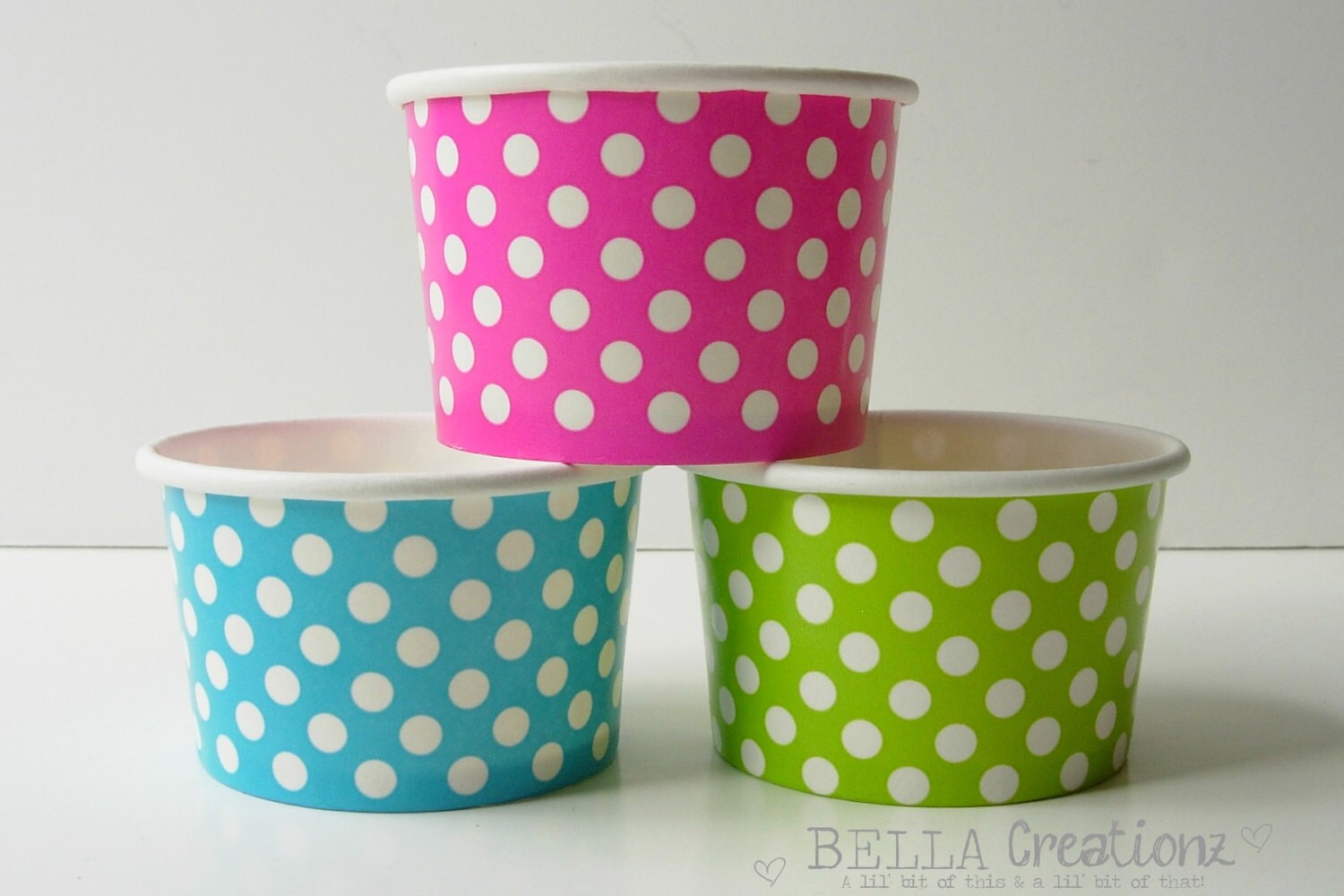 12 Mini Polka Dot Ice Cream Cups Treat Cups by BellaCreationzCo