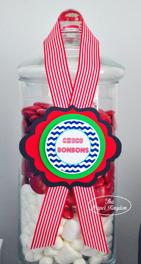 Items similar to Chevron Candy Buffet Labels, All Sport Candy Jar Labels in Navy Blue, Red and ...