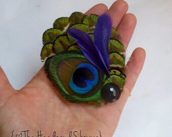 AMELIE with Purple - Teardrop - Petite Feather HairClip Bridesmaids Hair Accessory