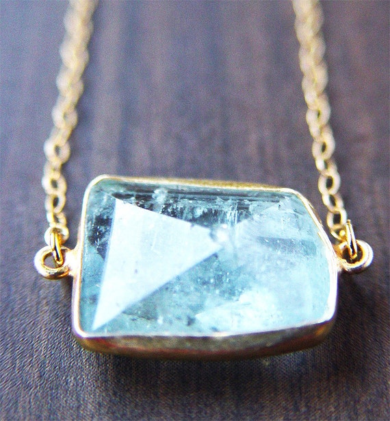 Blue Aquamarine Geometric Necklace Gold