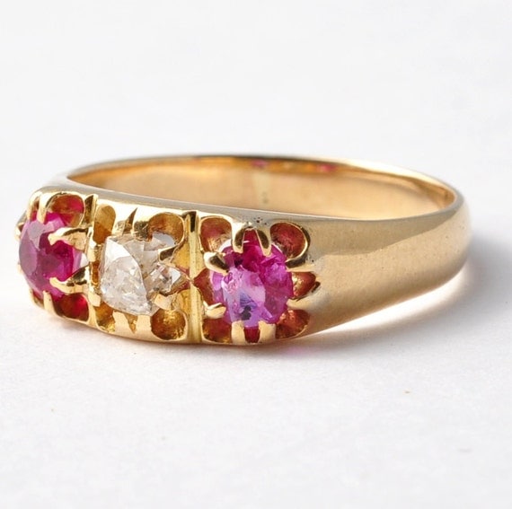 Ruby & Diamond Ring Victorian Antique 18K Gold by BlueRidgeNotions