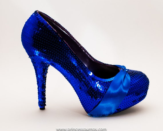 Royal Blue Sequin Satin Stiletto Heels by princesspumps on Etsy