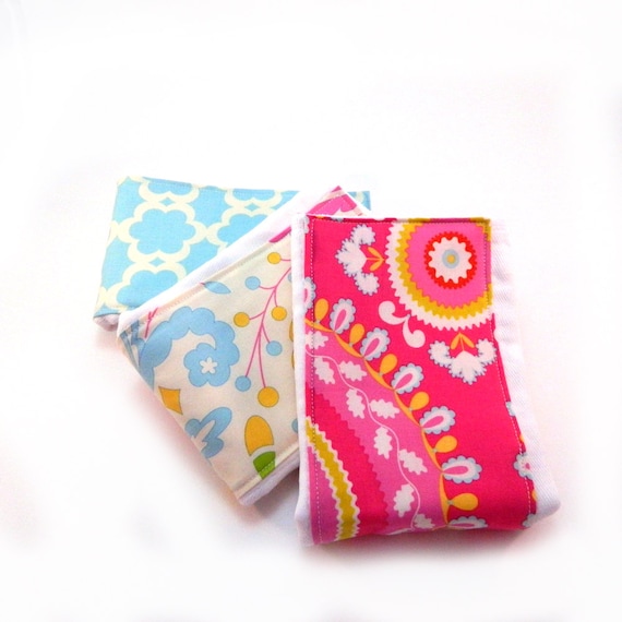 Girl Burp Cloths - Floral- Set of 3 - Pink Blue Yellow Cream