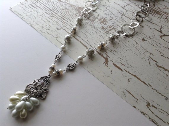 Items similar to Pearl and Silver Necklace on Etsy