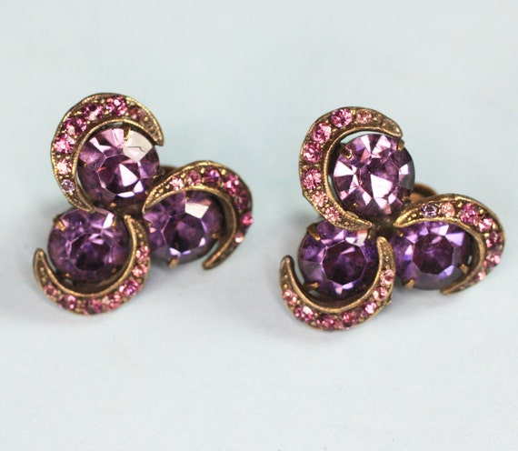 Purple Rhinestone Earrings Vintage Signed Weiss by PastSplendors
