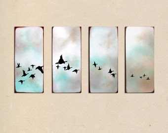 Custom Geese in the sky - 40 x 20 - simple minimal landscape contemporary earthy modern rustic sky bird art PAINTING on canvas