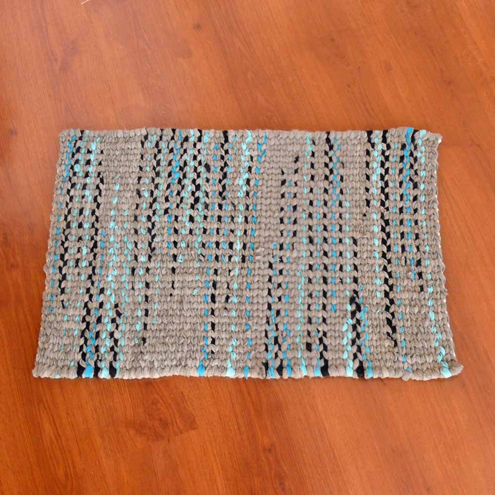 Soft Grey and Electric Blue Twined Rag Rug