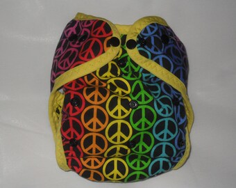 Rainbow peace signs PUL diaper cover