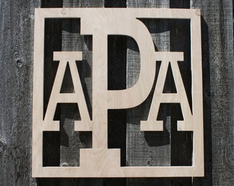 Square Block Monogram Wooden Monogram Letter Home Baby Boy Nursery Wedding Guestbook Decor - Unpainted - Block Monogram Font