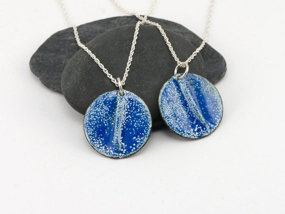 Water's edge - reversible dazzling blue or green enameled pendant