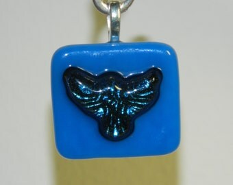 Dichroic Eagle Flying On Blue Fused Glass Pendant, P2