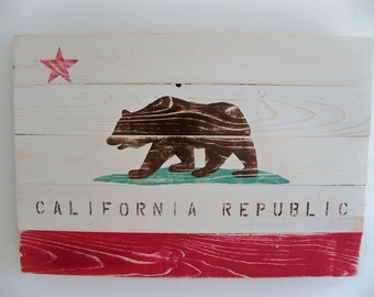 Heavily Distressed California Flag Wood Wall Hanging