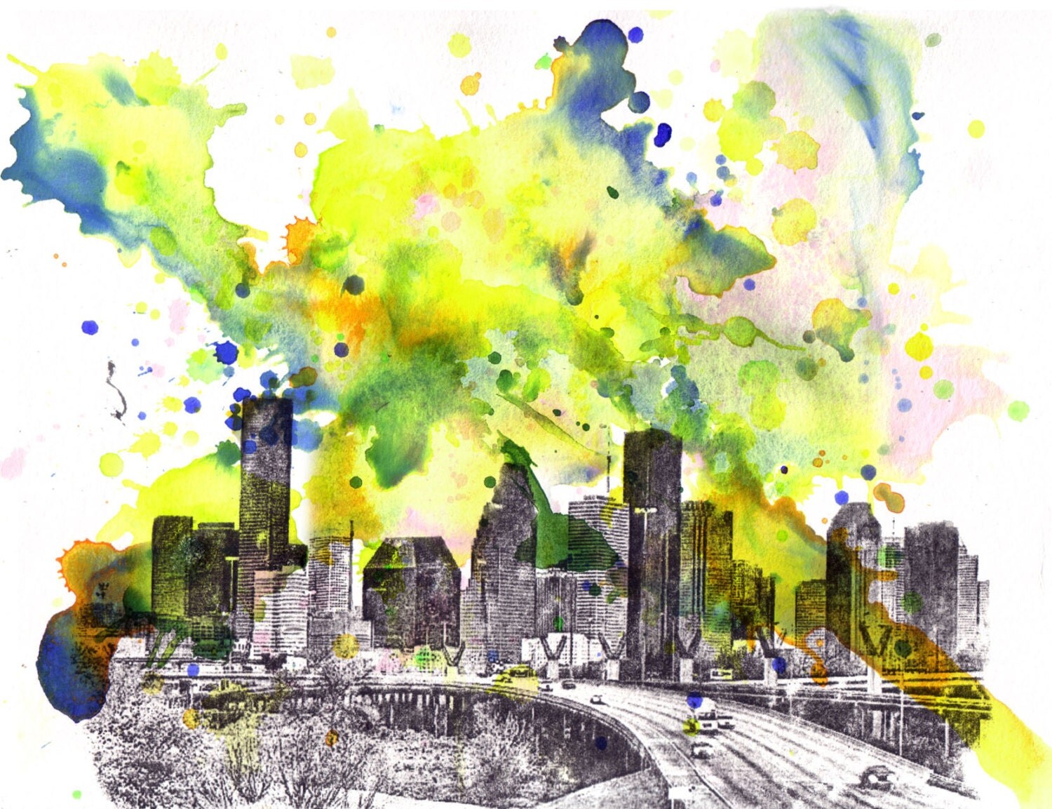 Houston Texas Cityscape Skyline Abstract Landscape Art Print