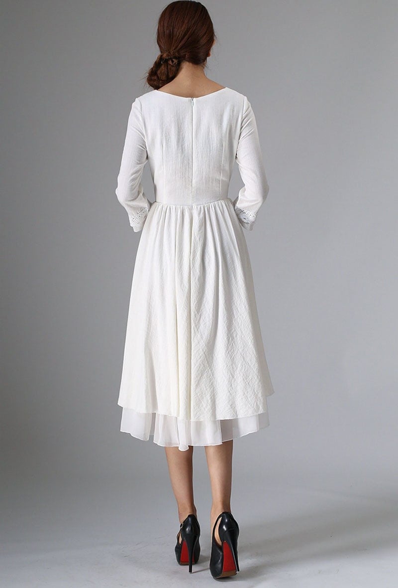 White linen dresswomens dresses tea length dress ivory