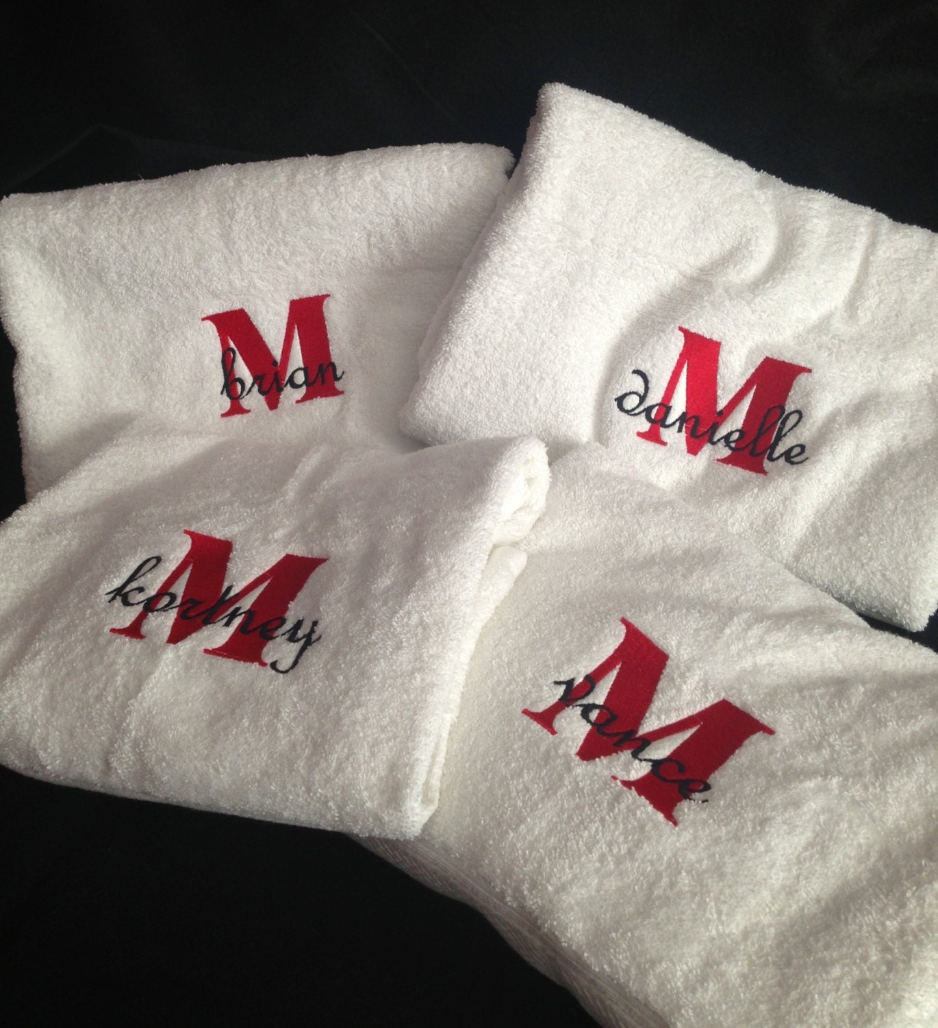 SET of 4 plush white monogrammed towels personalized towel