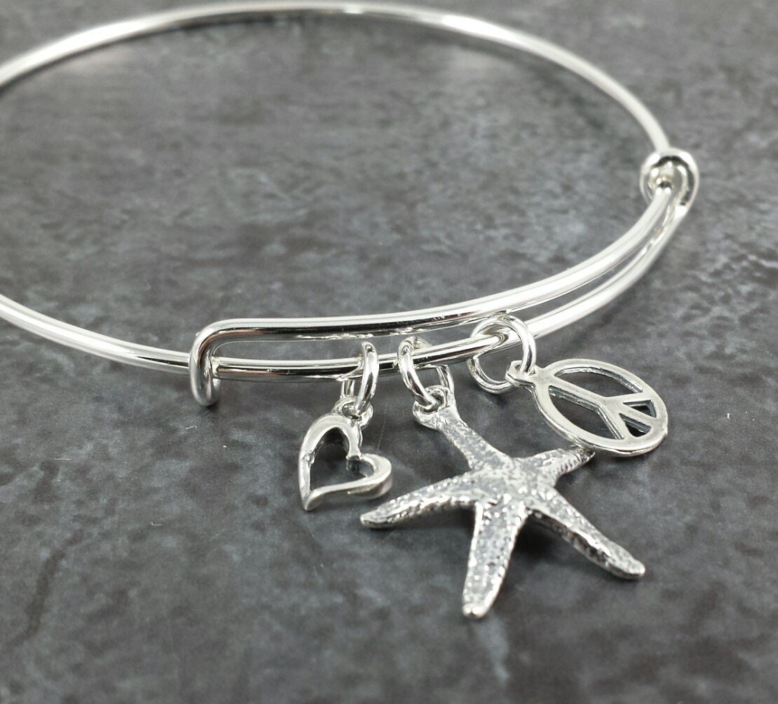 Adjustable Sterling Silver Bangle Charm Bracelet Expandable