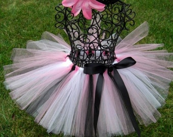 Pink PIRATE Tutu--Pink White and Black tutu--Girls Pirate Costume-- Popstar Costume- Shabby Chic tutu- Paris tutu- Baby pink pirate