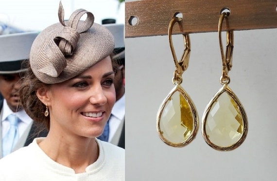 Kate Middleton Citrine Teardrop Earrings Gold or by tudorshoppe