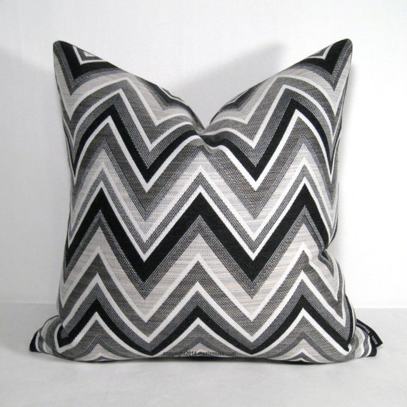 Sale PAIR Black White & Grey Outdoor Pillow Cover TWO Modern