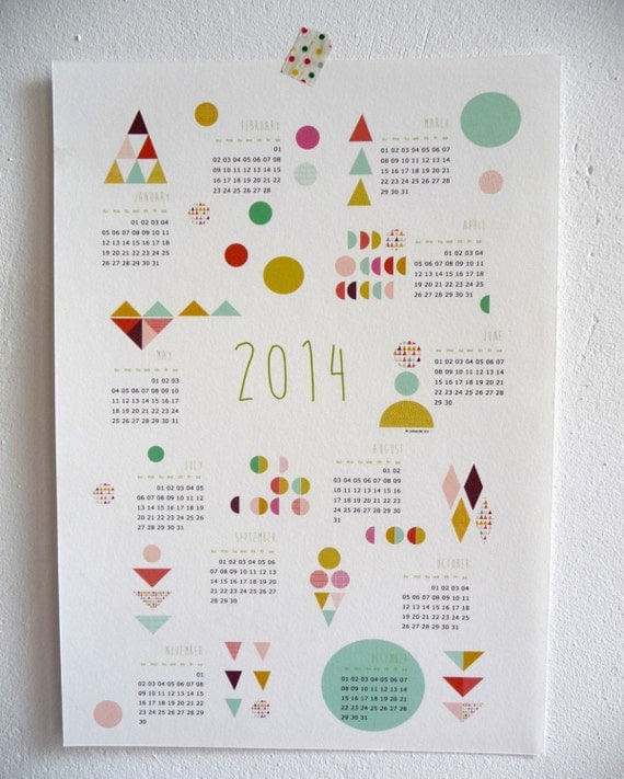 Items Similar To Printable Calendar 2014 Poster Size A3